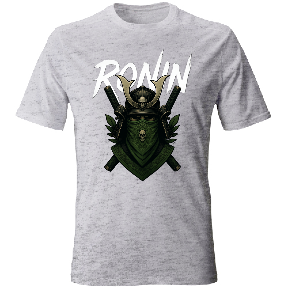 T-shirt grigia Ronin Capobranco con design samurai verde in stile urban street.