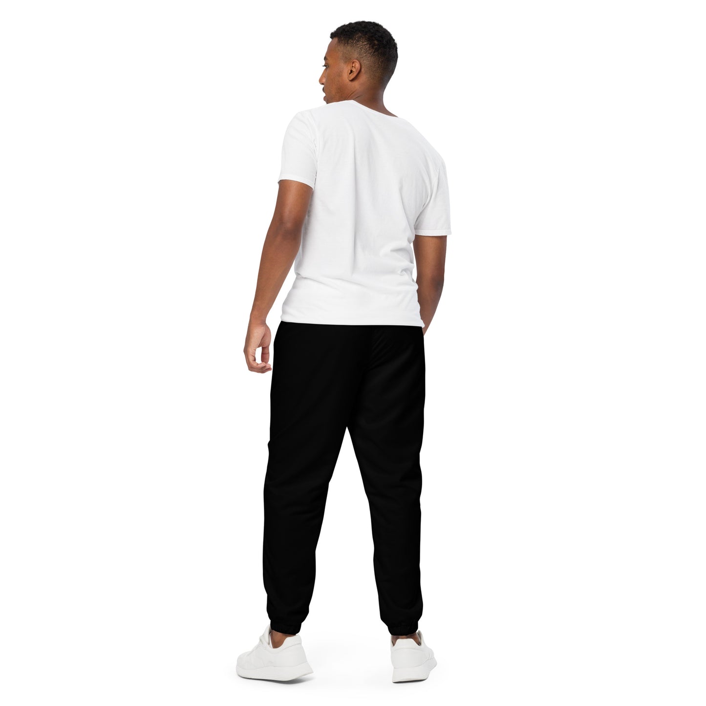 Back and side view of Capobranco Ronin joggers – versatile black pants with neon streetwear aesthetic.