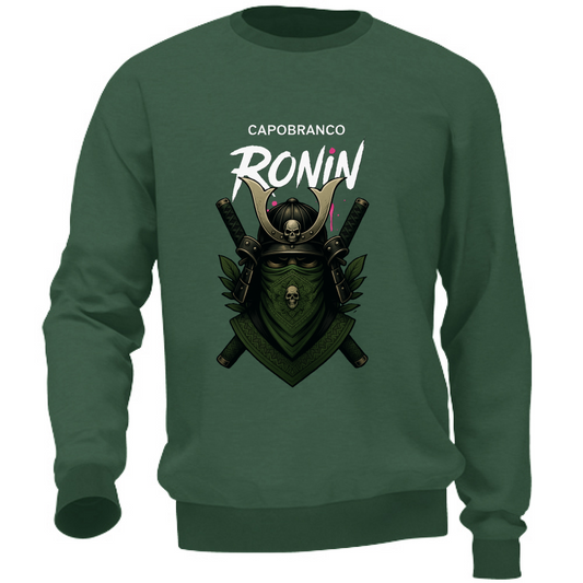 Felpa verde oliva con stampa Capobranco Ronin in stile samurai giapponese, urban fashion unisex.
