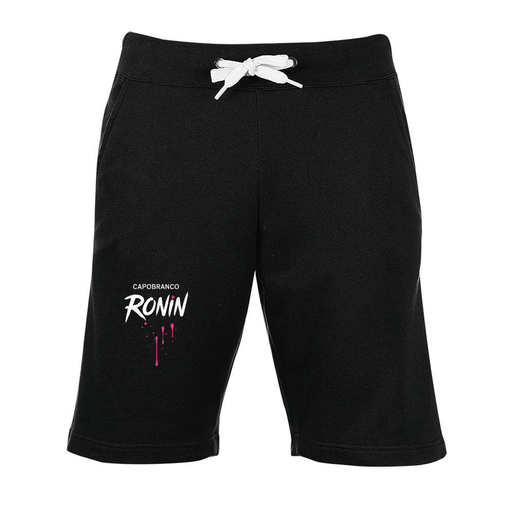 Pantaloncini neri Capobranco Ronin con logo bianco e laccetto in vita, stile streetwear estivo.