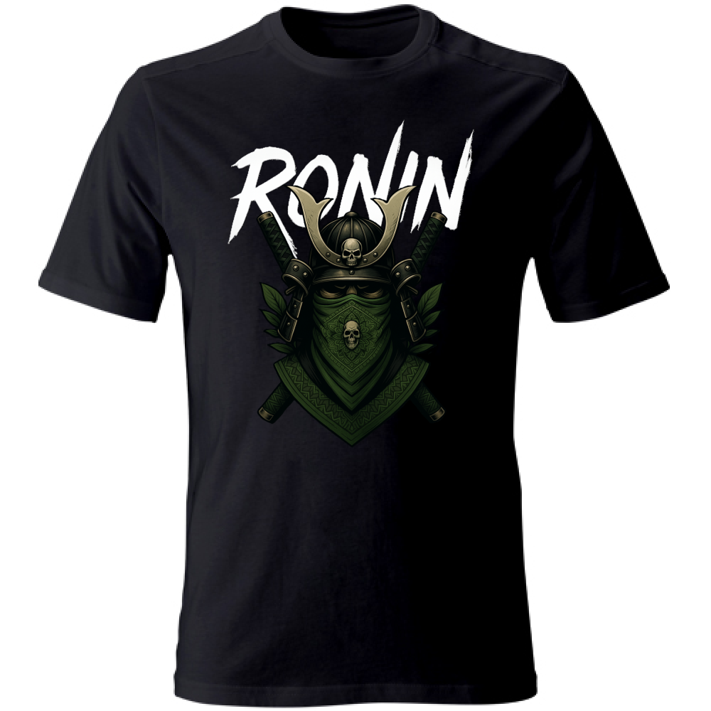 T-shirt nera Capobranco Ronin con stampa samurai verde, streetwear oversize urban.
